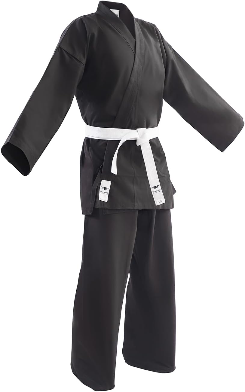 TOKYODO Karate Uniform for kids (Black), Lightweight karate gi for Adults and Kids, Unisex with White Belt