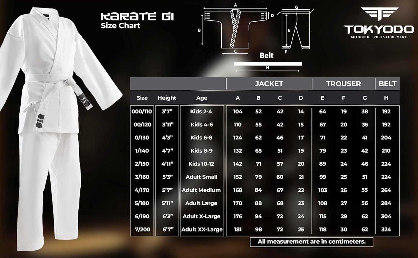 TOKYODO Karate Uniform for kids (Black), Lightweight karate gi for Adults and Kids, Unisex with White Belt